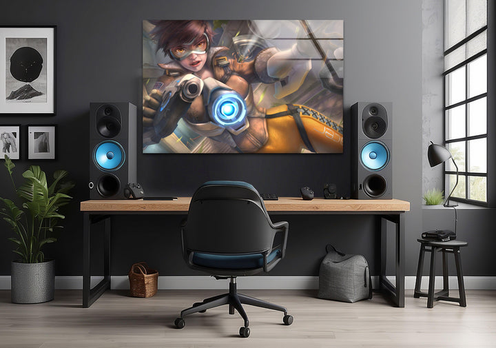 Tracer Overwatch 2 Glass Wall Art custom glass photo prints, large glass prints
