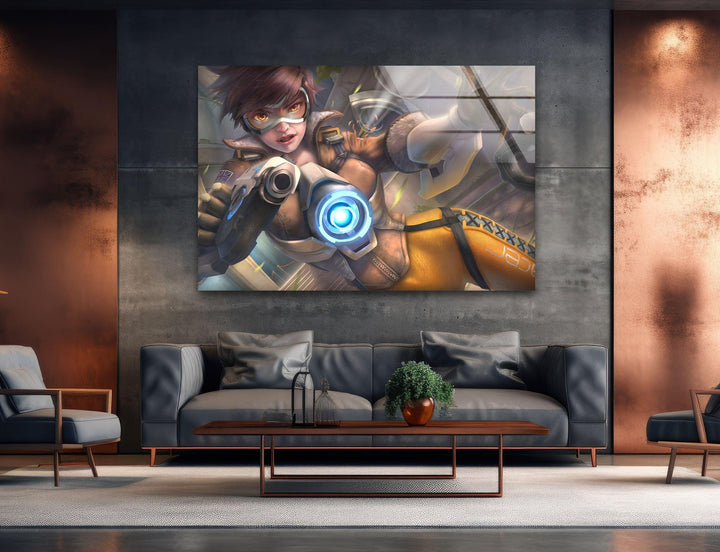 Tracer Overwatch 2 Glass Wall Art print picture on glass, Tempered Glass Wall Art
