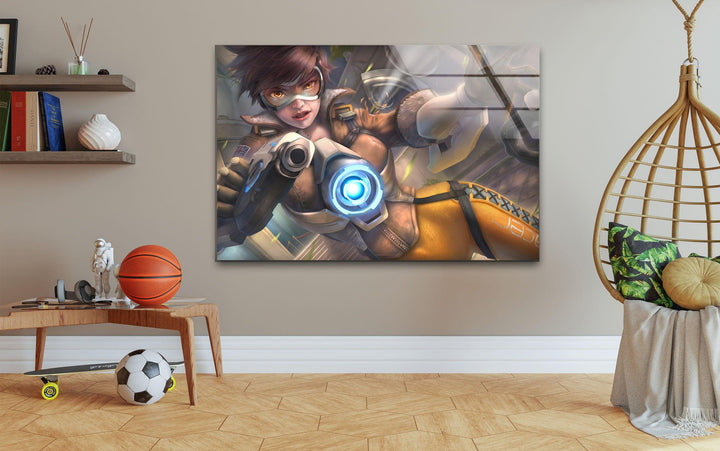 Tracer Overwatch 2 Glass Wall Art photo print on glass, prints on glass wall art

