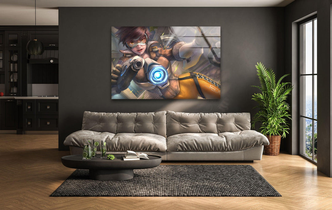 Tracer Overwatch 2 Glass Wall Art glass art painting, glass art for the Wall
