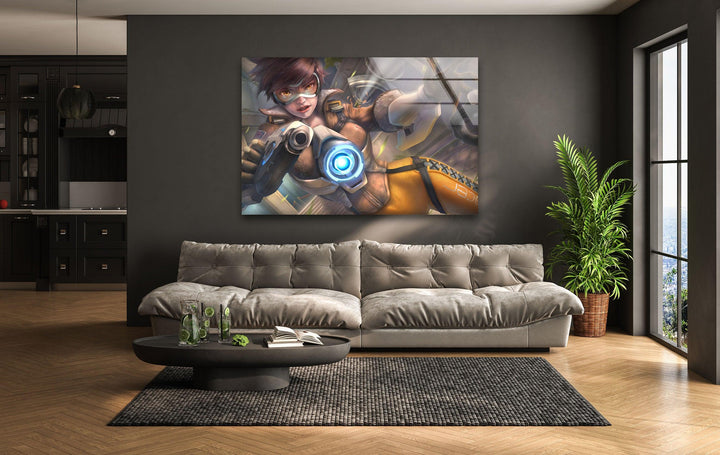 Tracer Overwatch 2 Glass Wall Art glass art painting, glass art for the Wall
