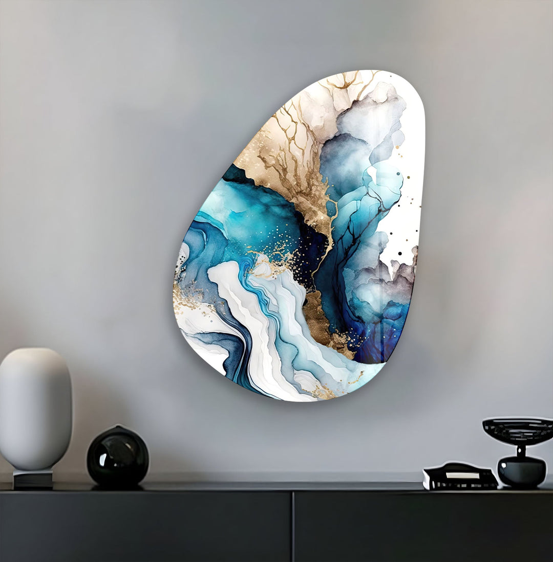 Unique Blue Abstract Glass Wall Art, print picture on glass, Tempered Glass Wall Art
