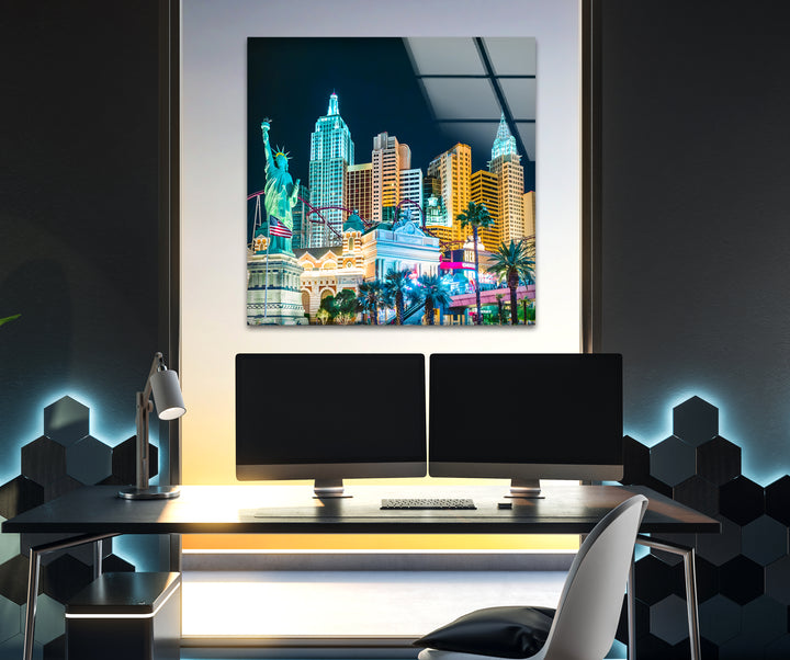 New York New York Hotel Glaswandkunst – Kultiges Wahrzeichen von Las Vegas mit Replik der Freiheitsstatue