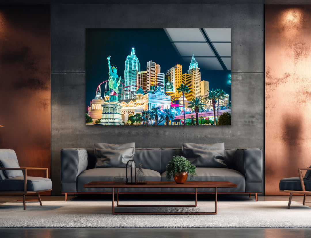 New York New York Hotel Glaswandkunst – Kultiges Wahrzeichen von Las Vegas mit Replik der Freiheitsstatue