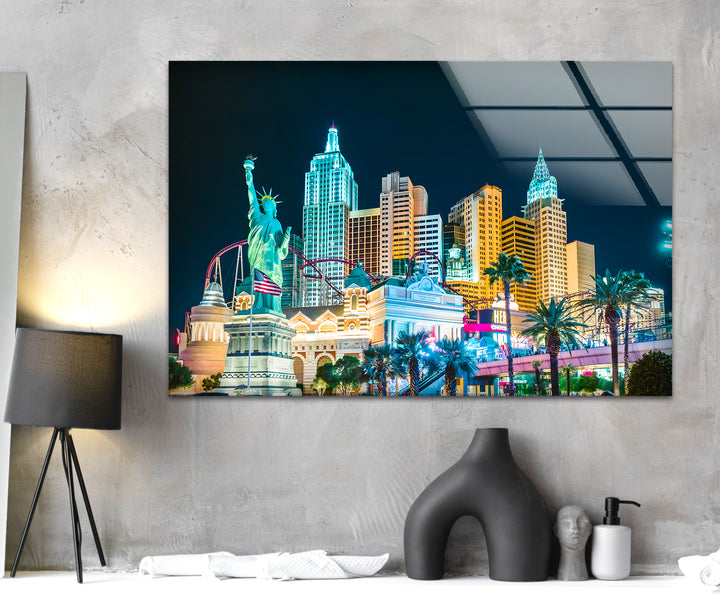 New York New York Hotel Glaswandkunst – Kultiges Wahrzeichen von Las Vegas mit Replik der Freiheitsstatue
