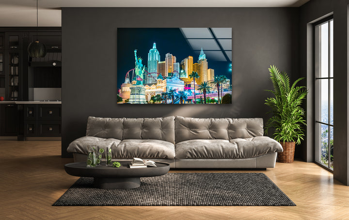 New York New York Hotel Glaswandkunst – Kultiges Wahrzeichen von Las Vegas mit Replik der Freiheitsstatue