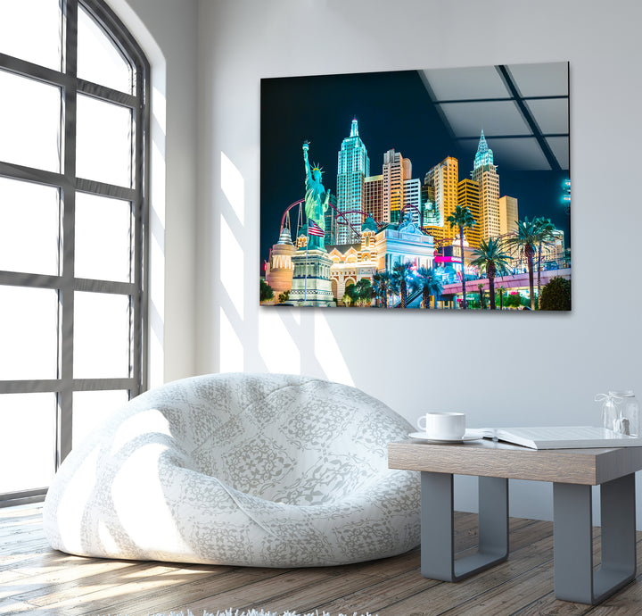New York New York Hotel Glaswandkunst – Kultiges Wahrzeichen von Las Vegas mit Replik der Freiheitsstatue