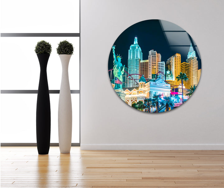 New York New York Hotel Glaswandkunst – Kultiges Wahrzeichen von Las Vegas mit Replik der Freiheitsstatue