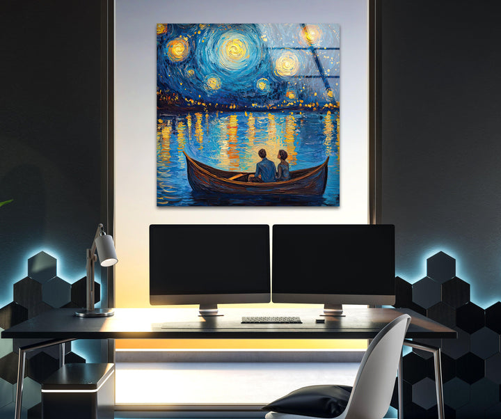 Van Gogh Oil Painting Starry Sky Glass Wall Art glass pictures for Wall, glass prints wall art
