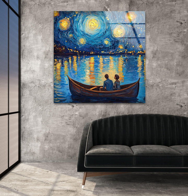 Van Gogh Oil Painting Starry Sky Glass Wall Art glass photo prints, glass picture prints
