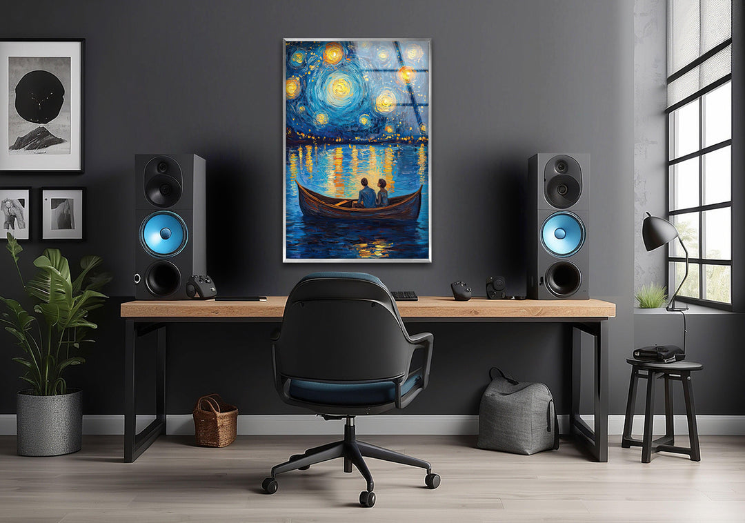 Van Gogh Oil Painting Starry Sky Glass Wall Art custom glass pictures, glass art prints
