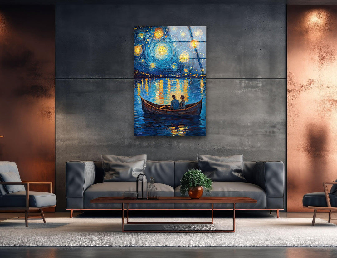 Van Gogh Oil Painting Starry Sky Glass Wall Art photo print on glass, prints on glass wall art

