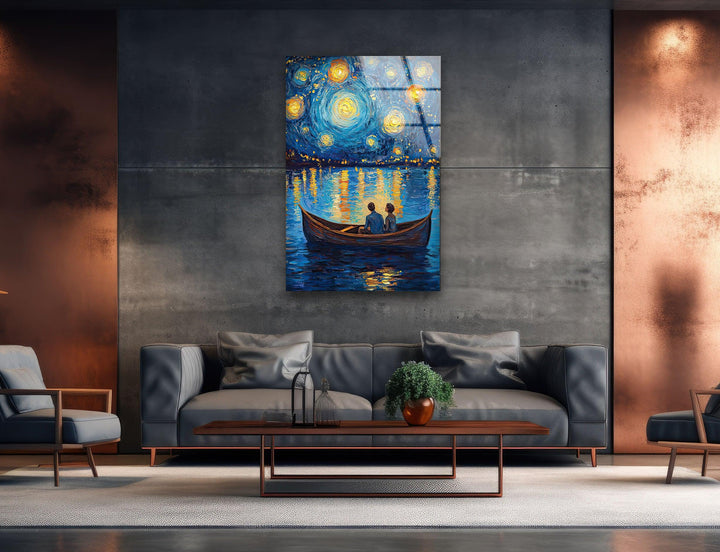 Van Gogh Oil Painting Starry Sky Glass Wall Art photo print on glass, prints on glass wall art
