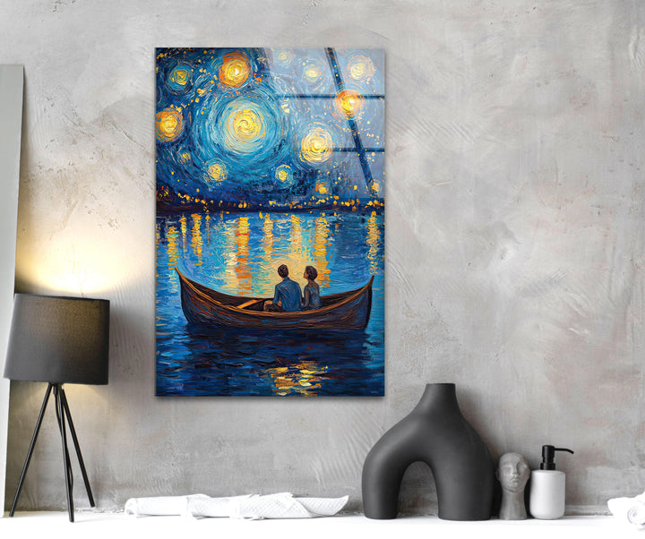Van Gogh Oil Painting Starry Sky Glass Wall Art stained glass wall art, stained glass wall decor
