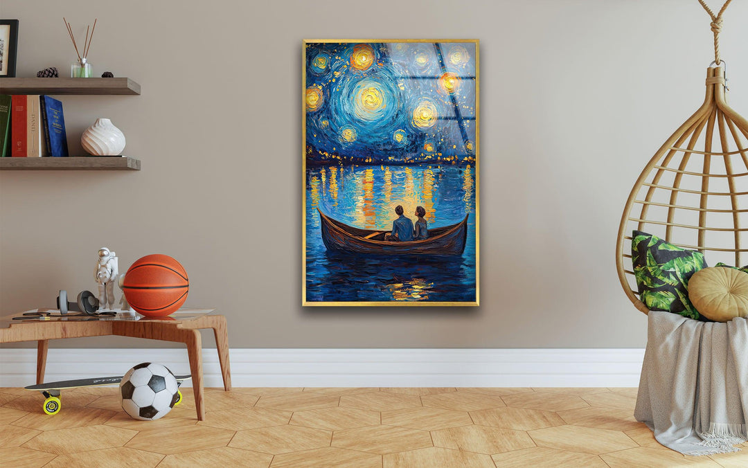 Van Gogh Oil Painting Starry Sky Glass Wall Art glass art painting, glass art for the Wall
