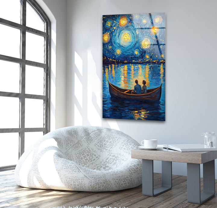 Van Gogh Oil Painting Starry Sky Glass Wall Art art glass wall art, glass wall art pictures
