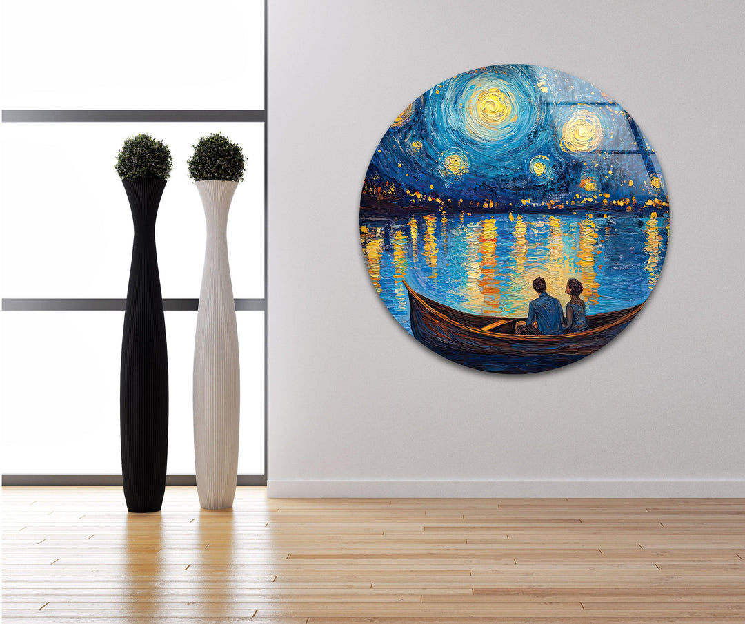 Van Gogh Oil Painting Starry Sky Glass Wall Art Glass Printing Wall Art, Print photos on glass
