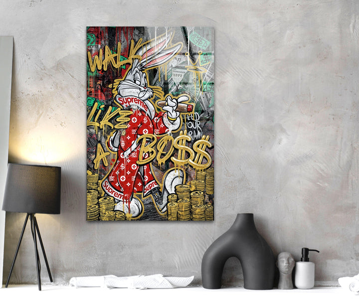 Walk Like a Boss Glass Wall Art custom glass pictures, glass art prints
