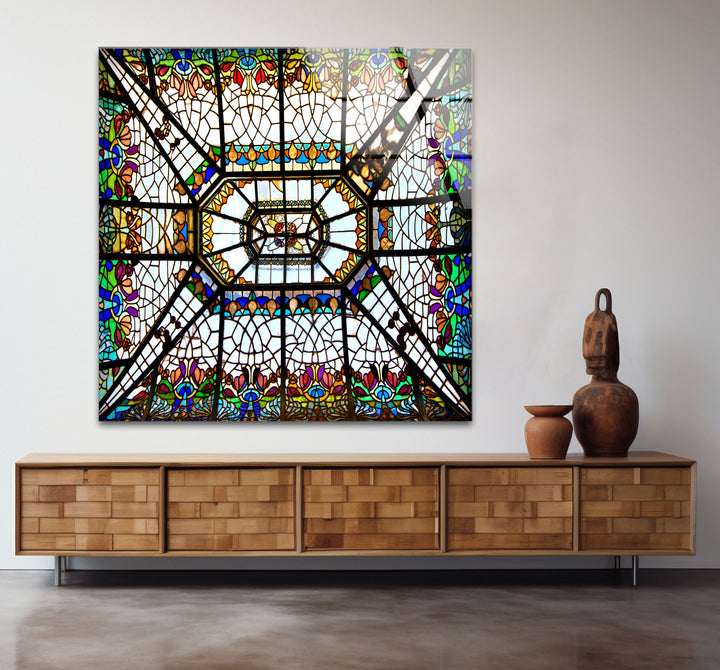 Buntglas-Deckenwandkunst – Elegantes architektonisches Glasdesign 