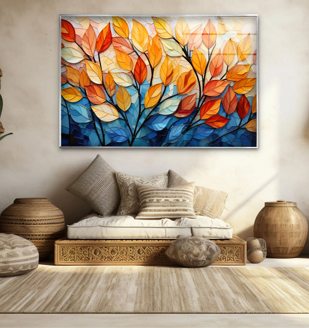 Stained Glass Autumn Leaves Wall Art – Tempered Glass Foliage Print - MyPhotoStation