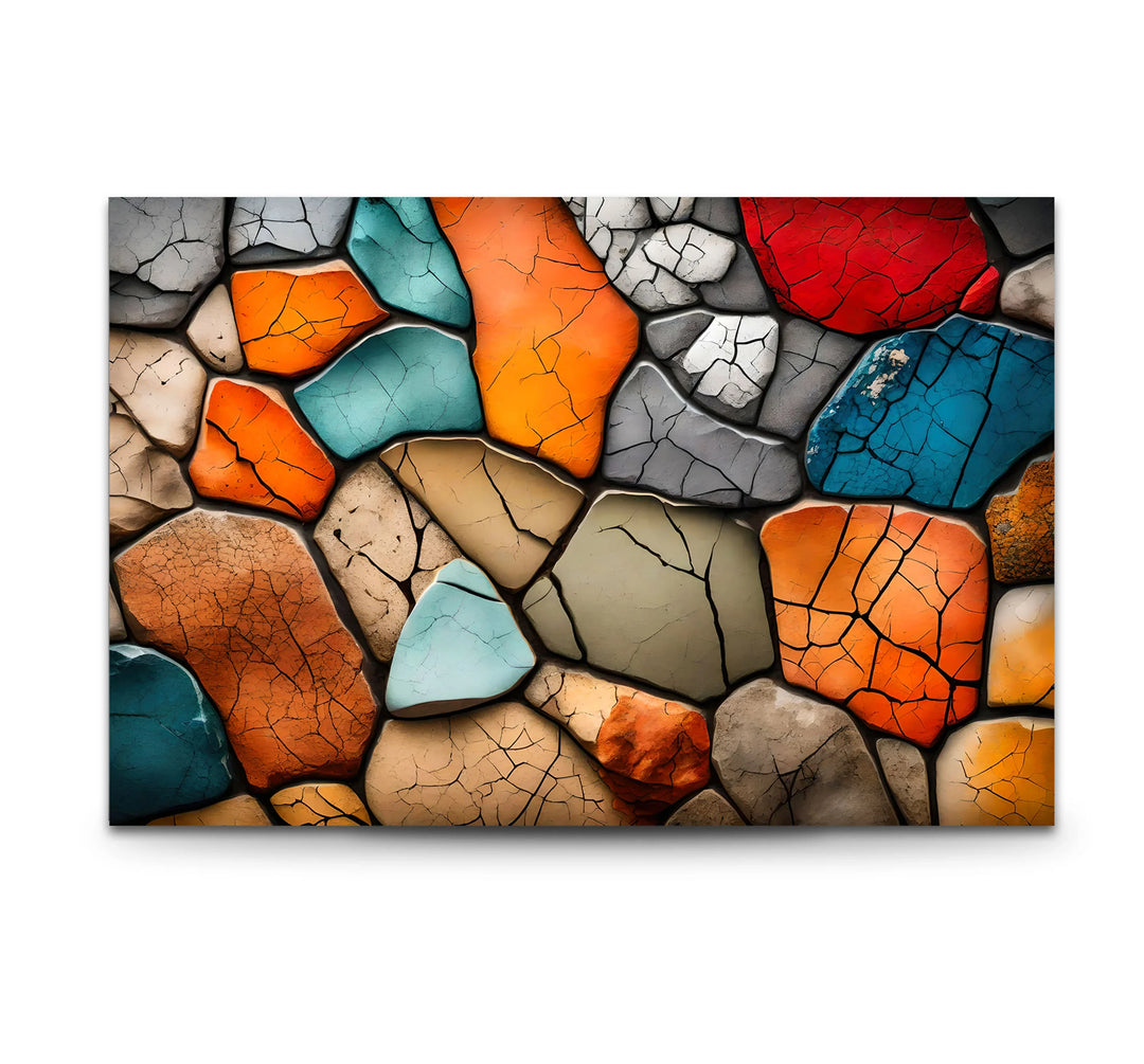 Colorful Stone Mosaic Wall Art – Cracked Texture Abstract Glass Print - MyPhotoStation