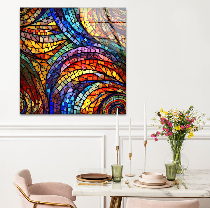 Lebendige Buntglas-Wandkunst – Farbenfrohes abstraktes Mosaik-Design