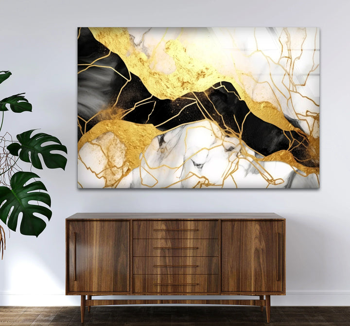 Black Gold Marble Wall Art – Luxury Abstract Glass Print for Modern Interiors - MyPhotoStation