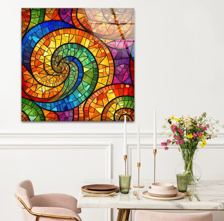 Colorful Spiral Stained Glass Wall Art – Vibrant Abstract Glass Decor - MyPhotoStation