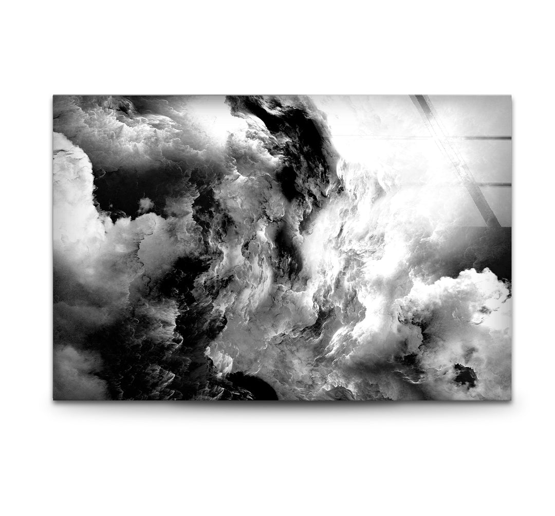 Monochrome Storm Wall Art – Black and White Cloud Glass Print Decor