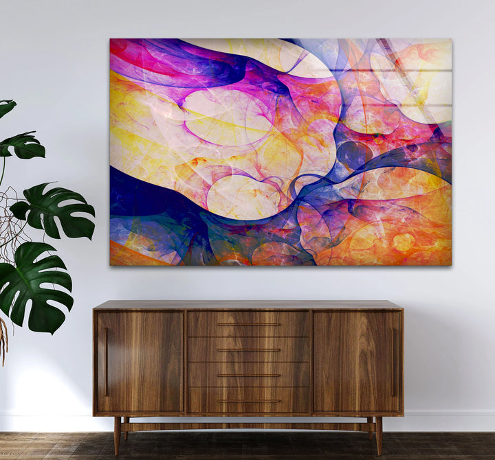 Color Swirl Abstract Glass Wall Art – Vibrant Purple, Yellow & Blue Modern Decor - MyPhotoStation