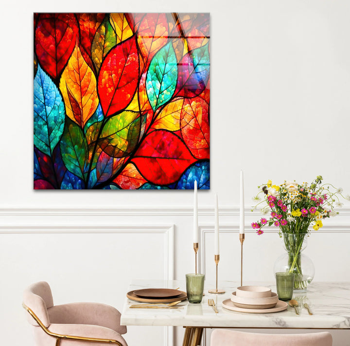 Vibrant Stained Glass Leaf Wall Art – Colorful Botanical Glass Decor - MyPhotoStation