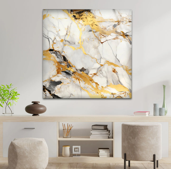 White Gold Marble Wall Art – Elegant Glass Print with Luxe Veined Texture for Modern Interiors - MyPhotoStation