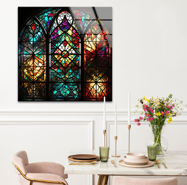 Gothic Cathedral Stained Glass Wall Art – Colorful Sacred Window Panel Decor