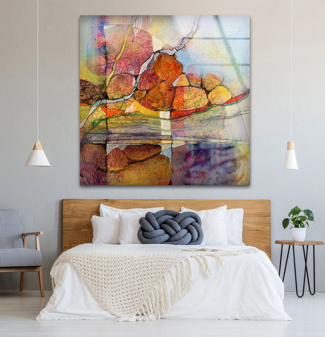 Abstract Stone Reflection Glass Wall Art – Nature-Inspired Earthy Tones - MyPhotoStation