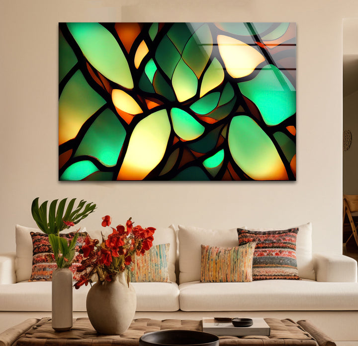 Green Leaf Glass Wall Art – Organic Abstract Nature-Inspired Panel