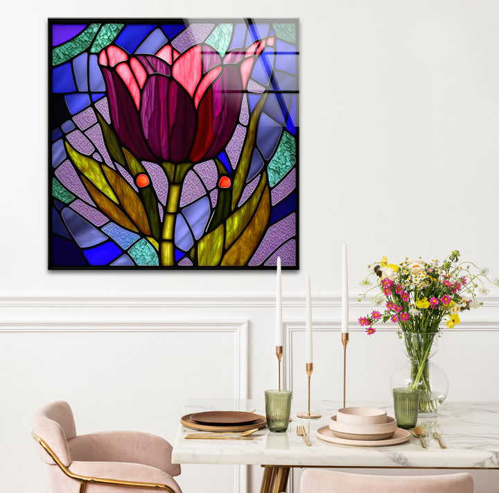 Stained Glass Tulip Wall Art – Vibrant Floral Glass Panel Decor