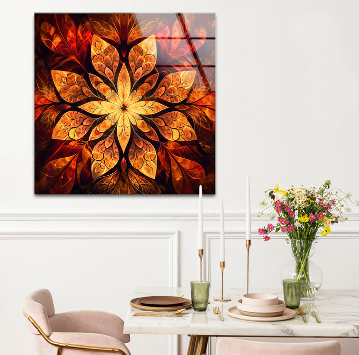 Fiery Mandala Wall Art – Intricate Floral Design with Warm Tones for Home & Office