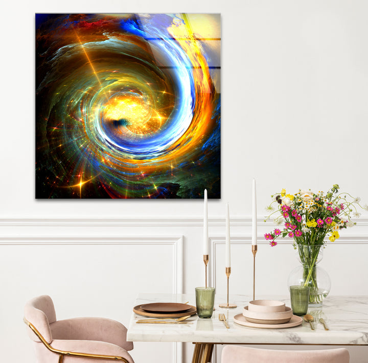 Galactic Vortex Wall Art – Spiral Energy Cosmos Glass Print Décor