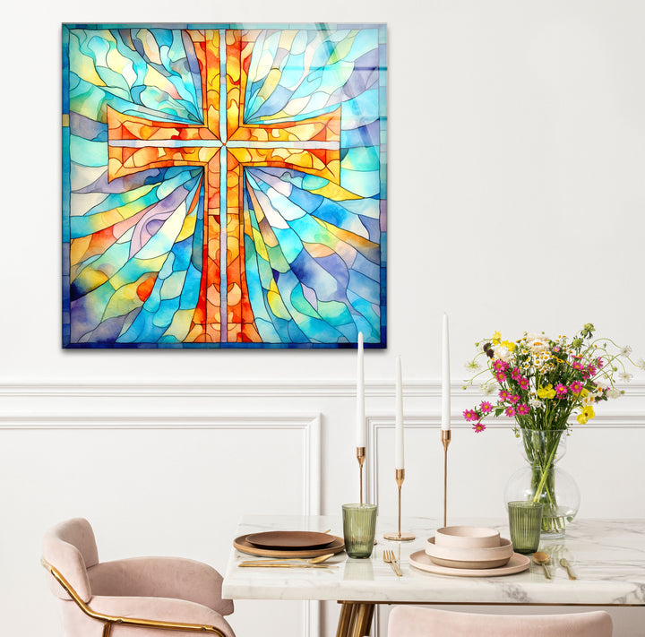 Sacred Cross Stained Glass Wall Art – Radiant Christian Home Decor