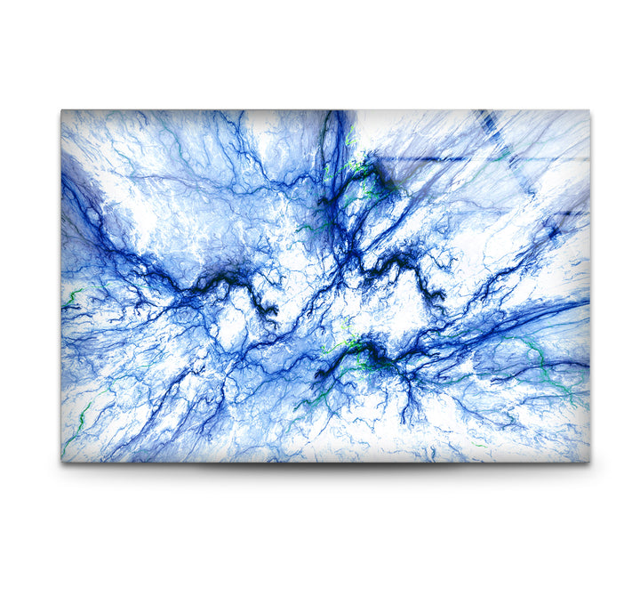 Electric Blue Vein Wall Art – Abstract Lightning-Inspired Glass Print