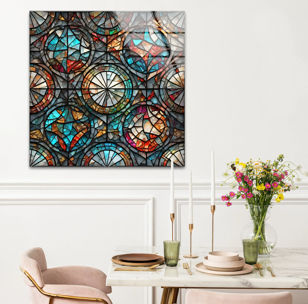 Kaleidoscope Stained Glass Wall Art – Intricate Symmetry, Colorful Window Panel Decor - MyPhotoStation