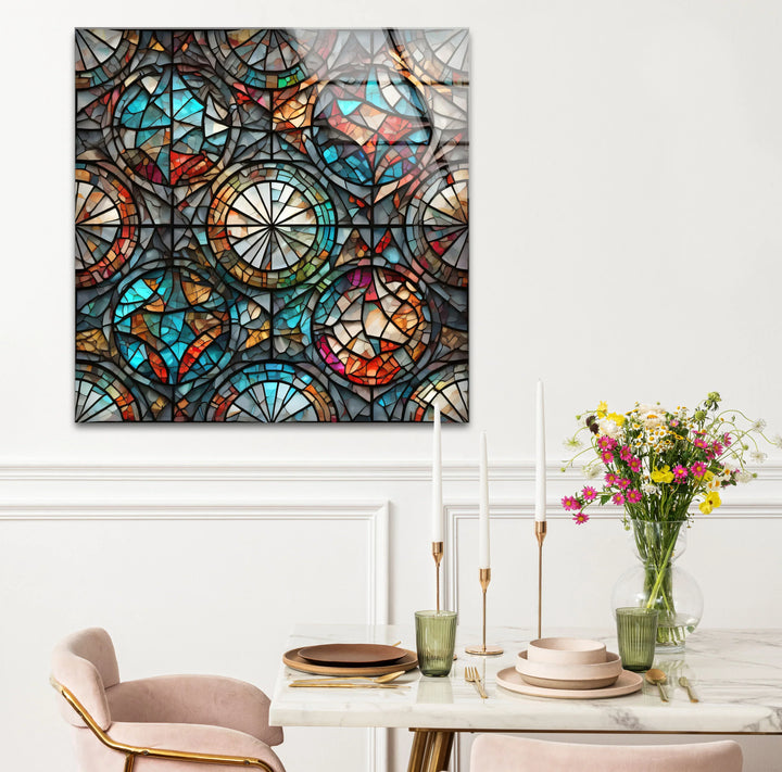 Kaleidoscope Stained Glass Wall Art – Intricate Symmetry, Colorful Window Panel Decor - MyPhotoStation