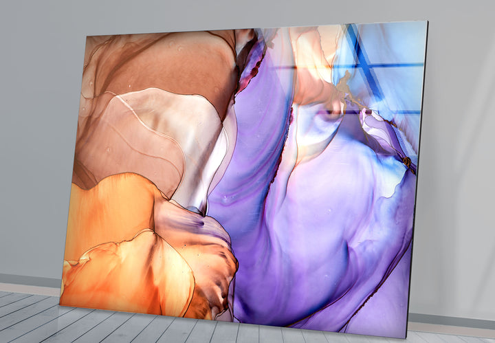 Purple and Amber Abstract Wall Art – Modern Glass Artwork for Living Rooms