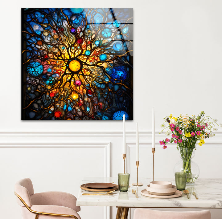 Celestial Stained Glass Wall Art – Cosmic Sunburst Galaxy Design