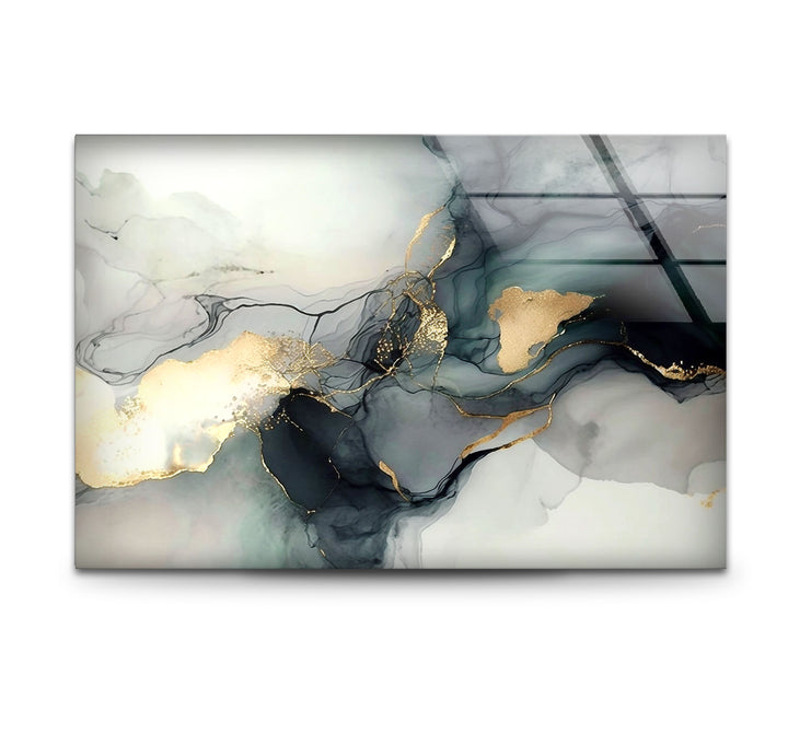 Minimalistische Wandkunst mit Goldtinte – Moderner abstrakter Flüssigglasdruck