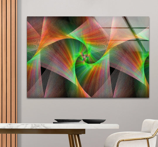 Vibrant abstract neon home decor features a dominant spectrum of colors in a swirling spiral pattern.