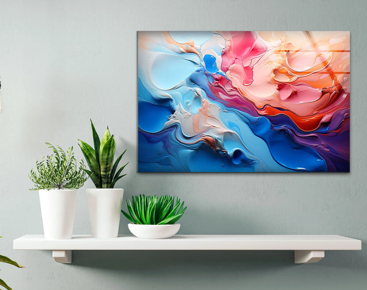 Color Flow Abstract Glass Wall Art – Vibrant Blue & Pink Modern Decor - MyPhotoStation