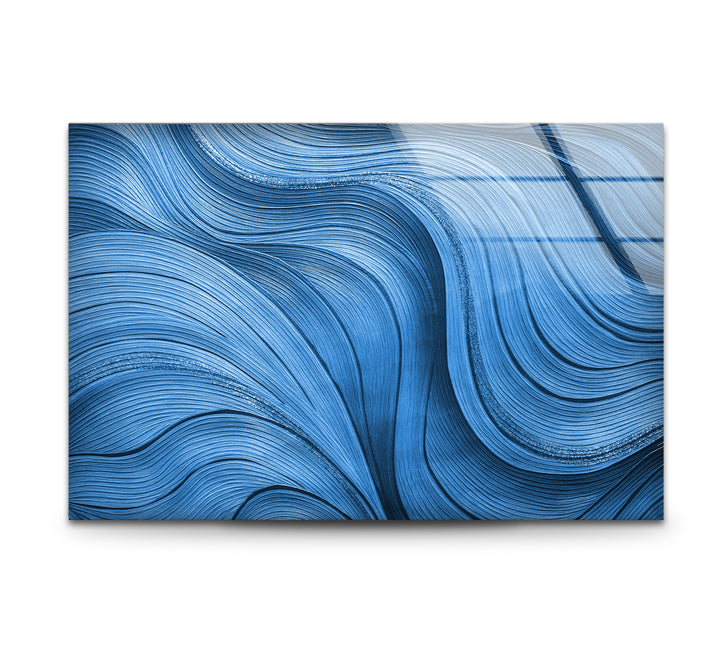 Blue Flow Line Wall Art – Modern Minimalist Wave Glass Print