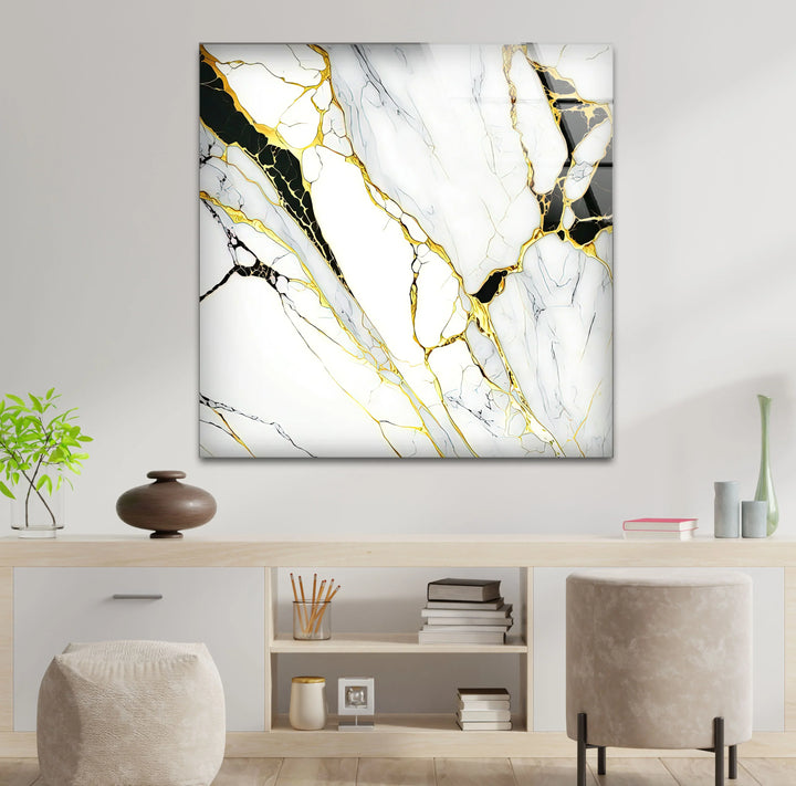 Black and Gold Marble Wall Art – Luxury Abstract Glass Print for Modern Interiors - MyPhotoStation