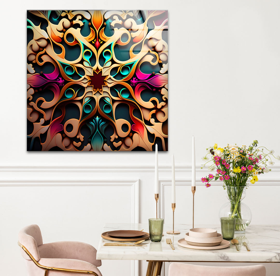 Verzierte Mandala-Wandkunst aus Glas – Lebendiges, wirbelndes Boho-Dekor 